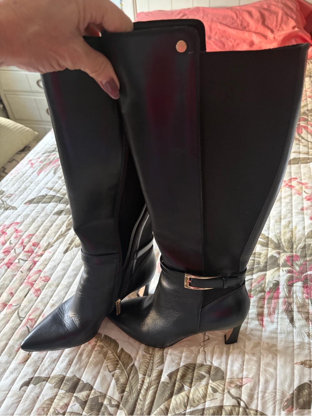Vince Camuto Black Pointed-Toe Knee-High Heeled Boots